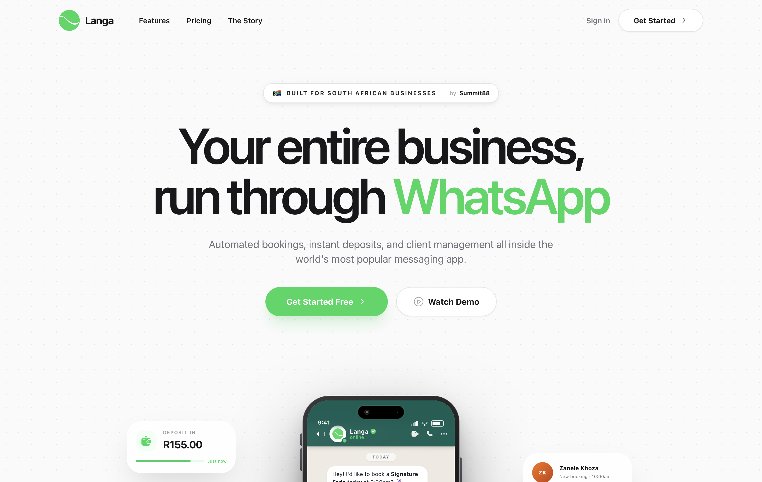 LangaChat website and booking product